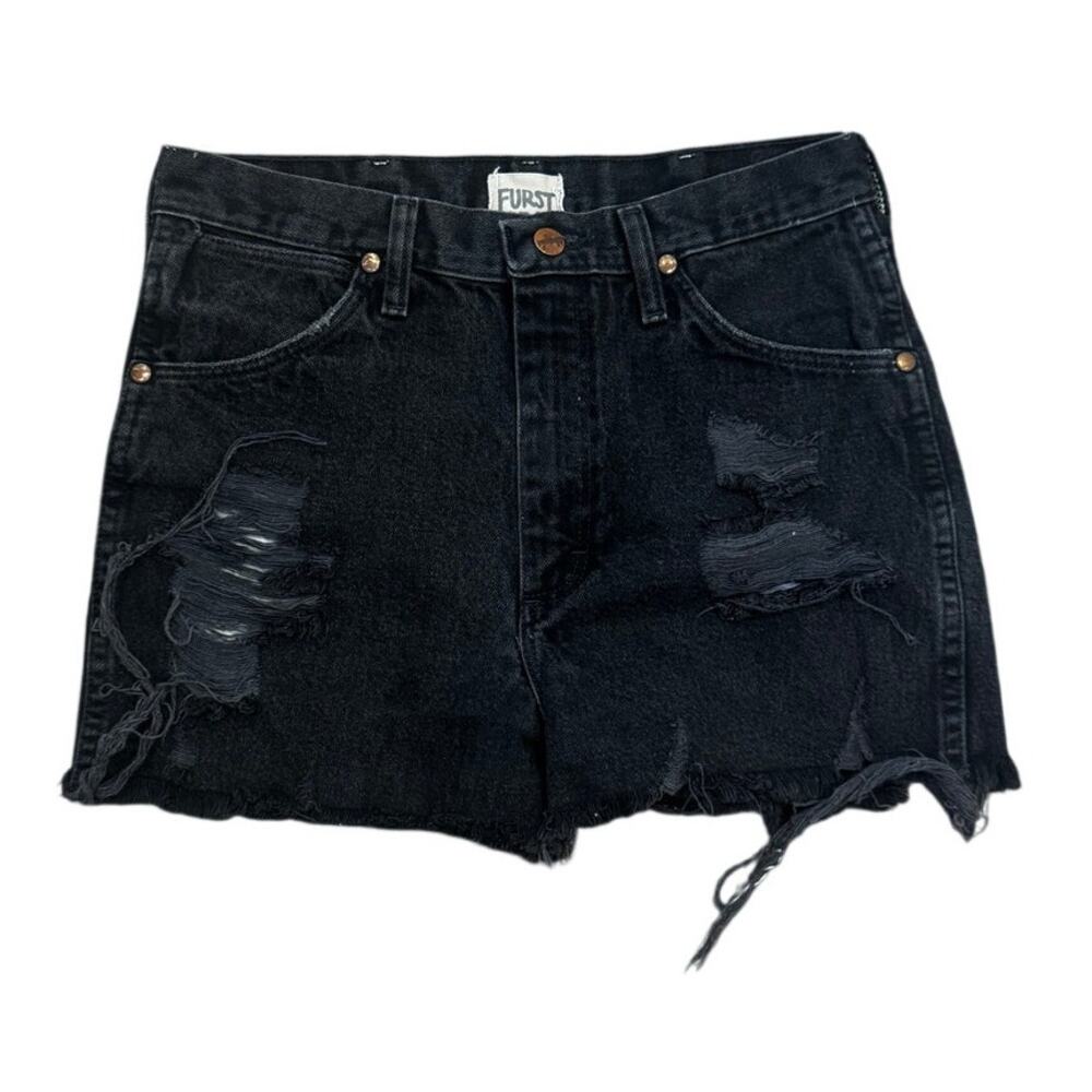 Furst of a Kind Upcycled Wrangler Distressed Denim Shorts Black Size 29